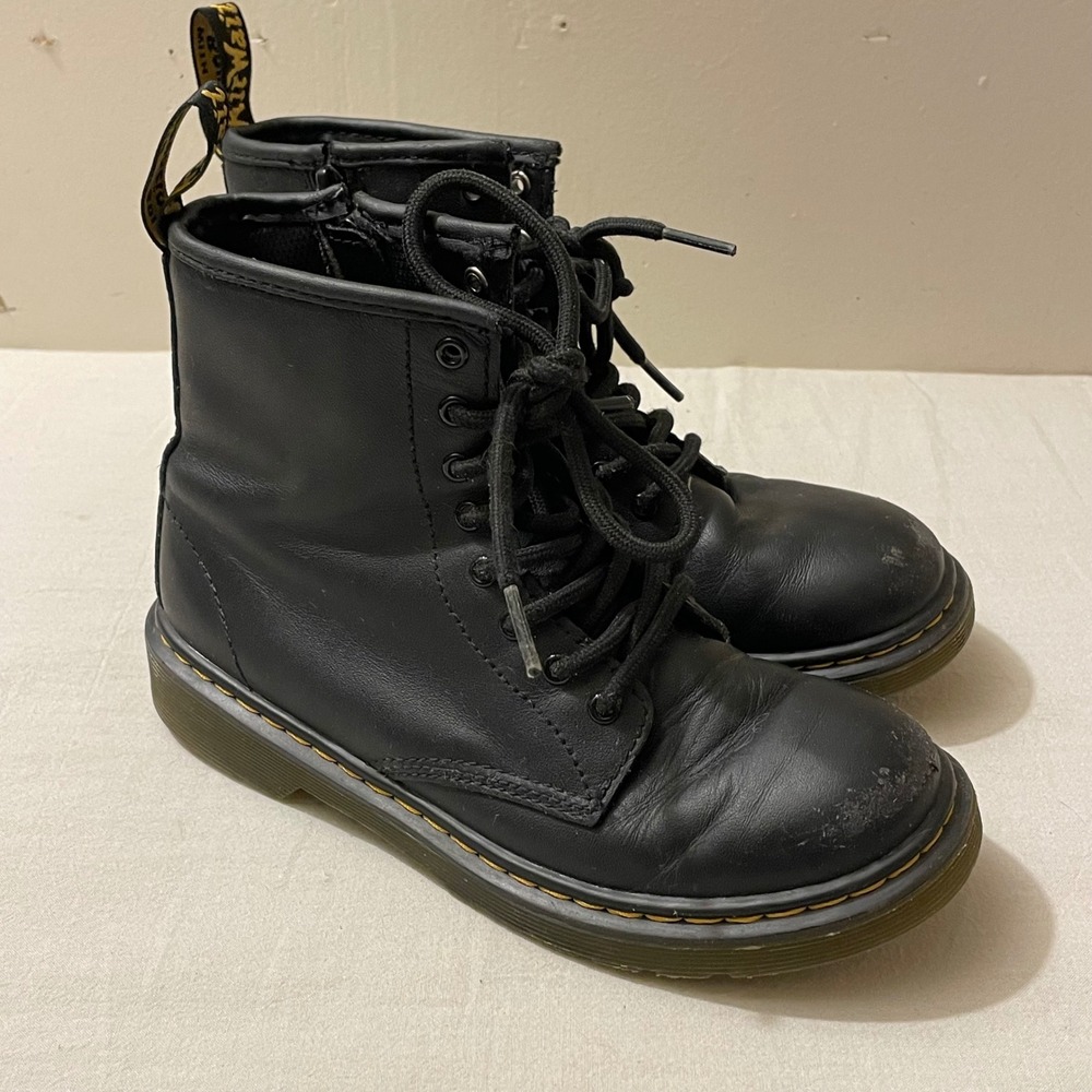 Dr. Martens Youth Size US 3 1460 J Black Leather Ankle‎ Boots Lace Up Zip